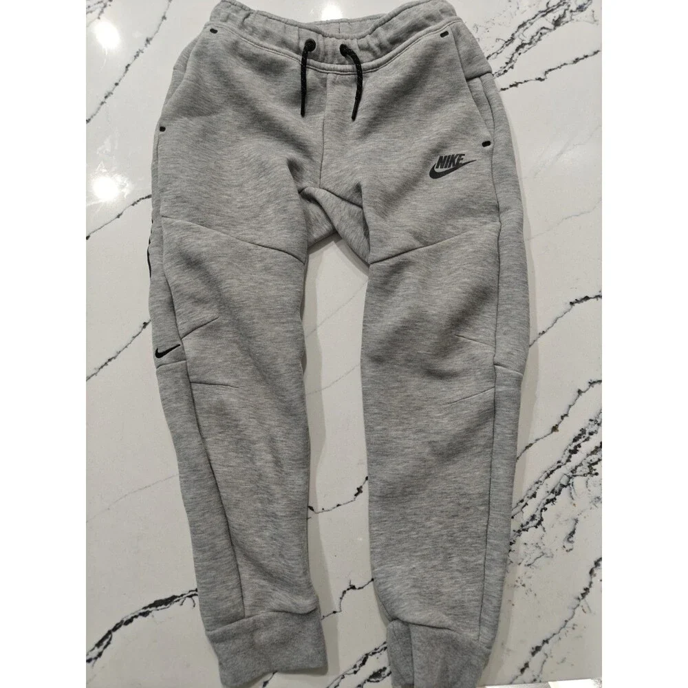 Nike Tech Gray Jogger Pants Boys Youth Small Cotton Pockets Elastic Waist